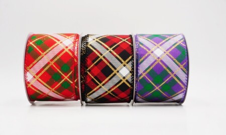 Fita aramada xadrez tartan diagonal para festas - Fita aramada xadrez tartan diagonal para festas